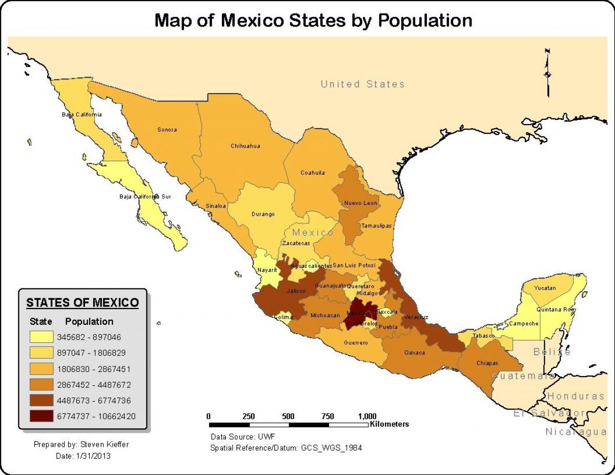 Mexico ramani ya idadi ya watu