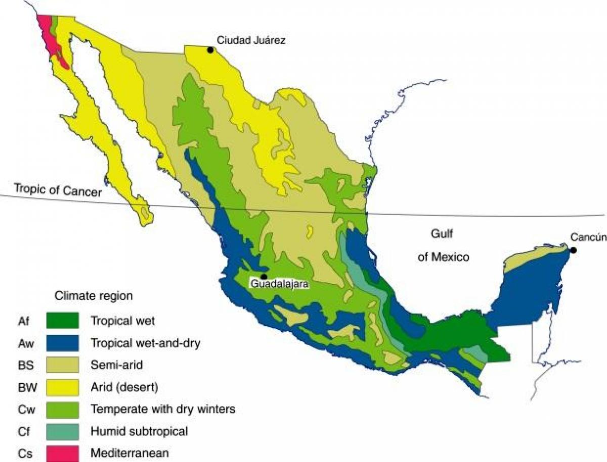 hali ya hewa ramani Mexico