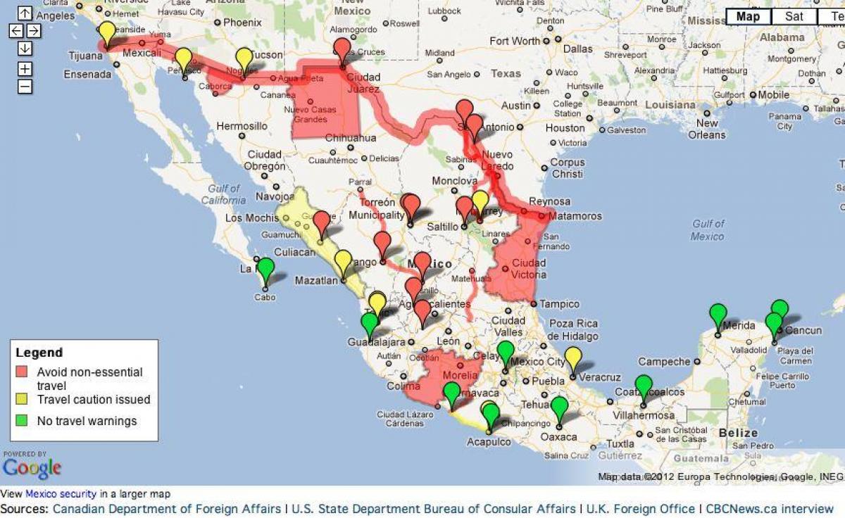 ramani ya kusafiri kwa Mexico