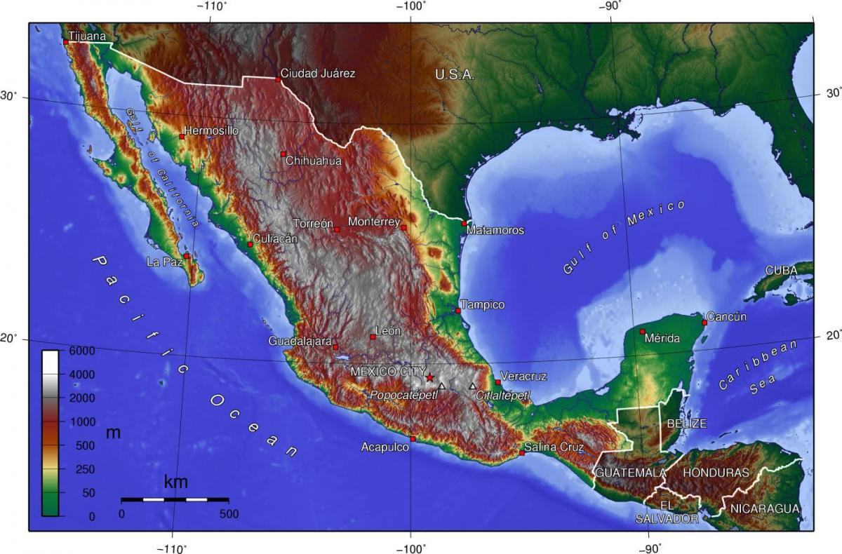 mwinuko ramani Mexico