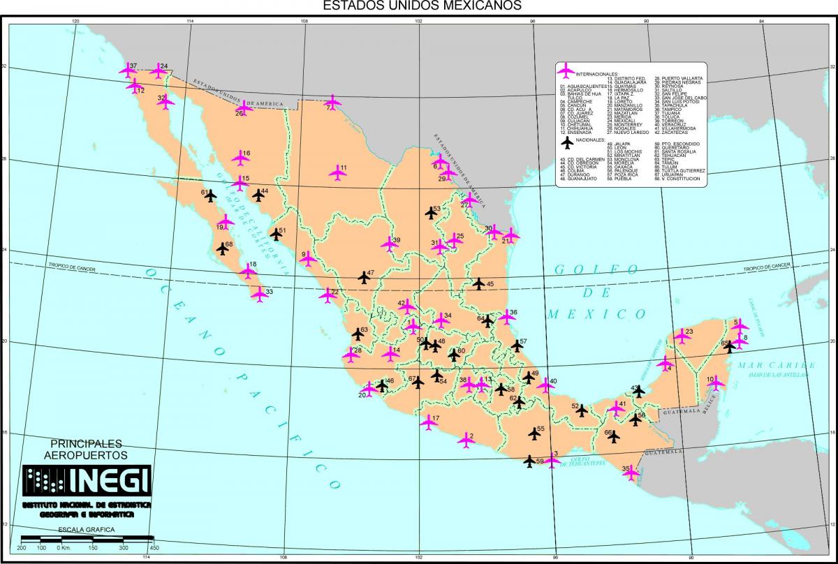ramani Mexico viwanja vya ndege