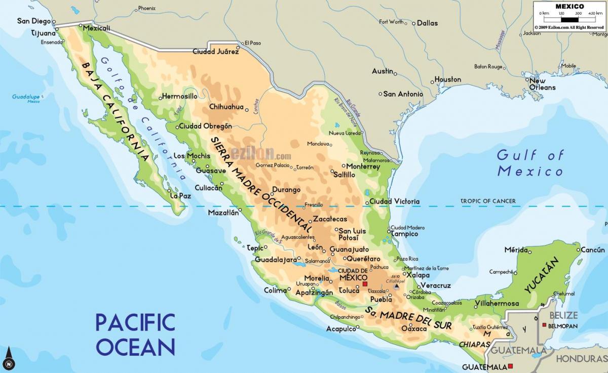 ramani ya kimwili Mexico