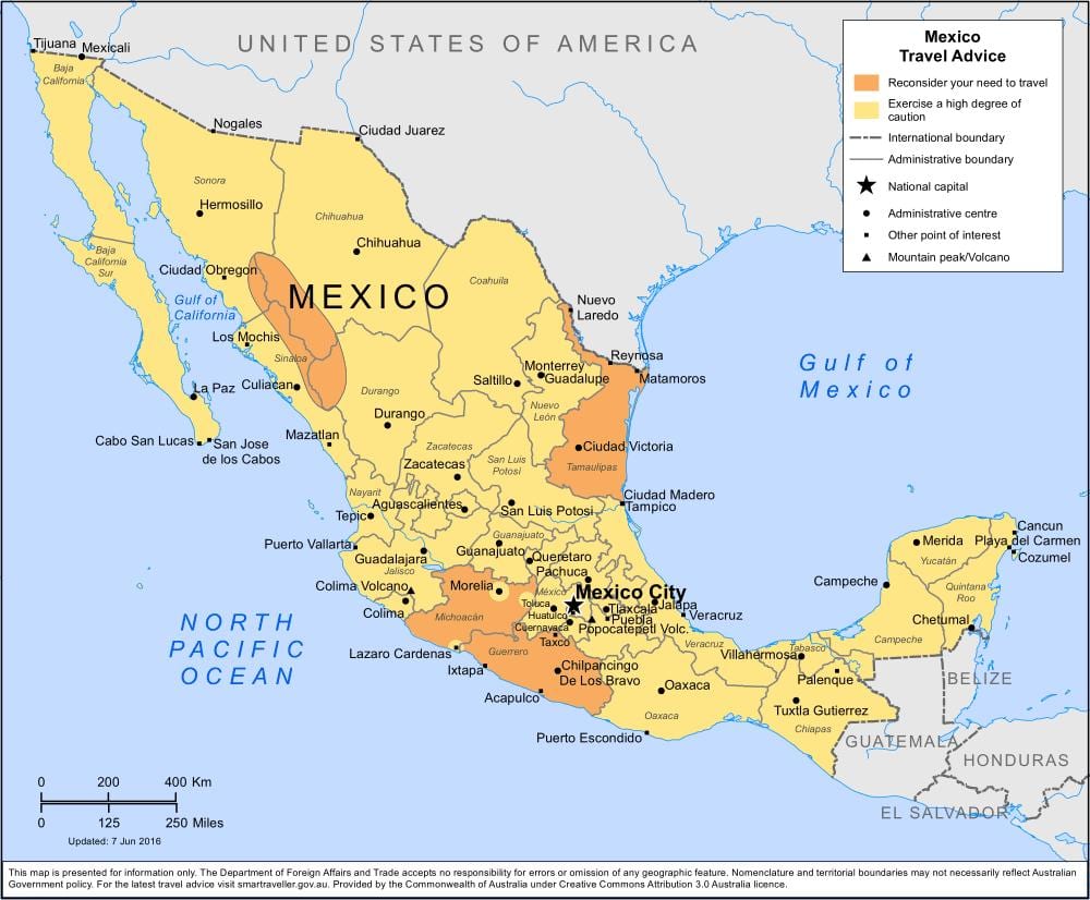 ramani ya magharibi pwani ya Mexico