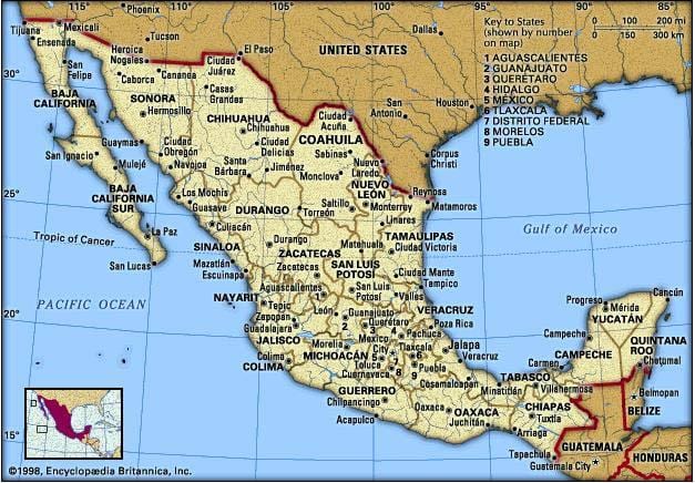 mashariki mwa Mexico ramani