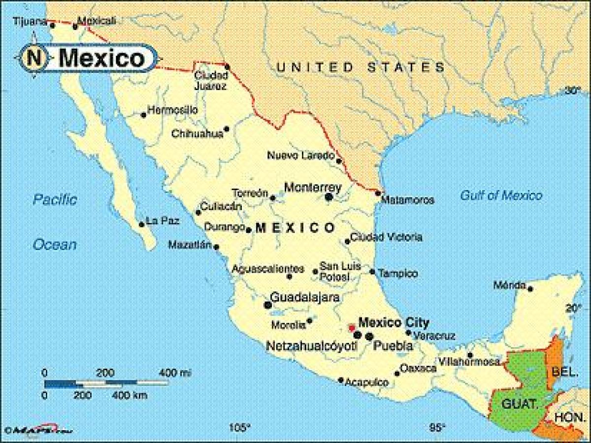 Mexico miji ya pwani ramani
