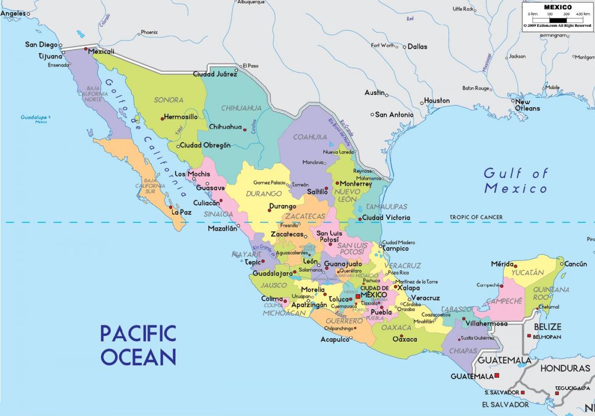 ramani ya Mexico na miji