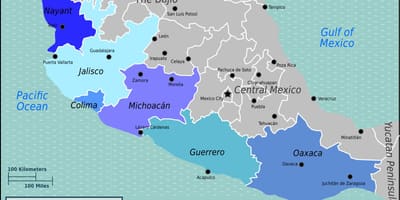 Ramani ya pacific pwani ya Mexico