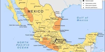 Ramani ya magharibi pwani ya Mexico