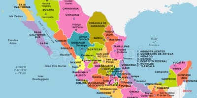 Mexico ramani na nchi na miji mikuu ya